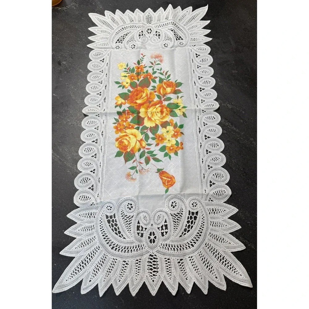 Vintage Vinyl Lace Table Runner 16